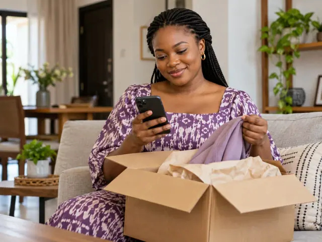 Customer confirming an order after receiving a parcel
